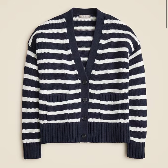 J.Crew Large Heritage Cotton Relaxed Cardigan in Navy Stripe - Picture 2 of 6